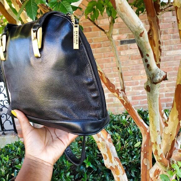Vintage PERLINA New York Drop Handle Leather Shoulder Bag - Picture 9 of 14